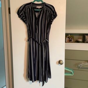 Navy and white striped dress from Loft